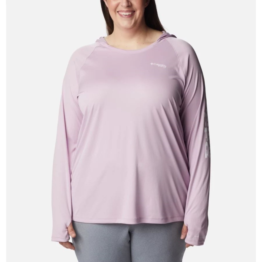 קפוצ'ון נשים Pfg Tidal Tee בגודל פלוס קולומביה אאורה/לוגו לבן