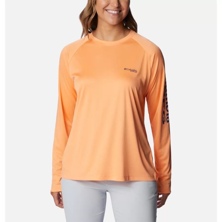 חולצה עם שרוולים ארוכים Pfg Tidal Tee לנשים של קולומביה לוגו צוף/קרבון בהיר